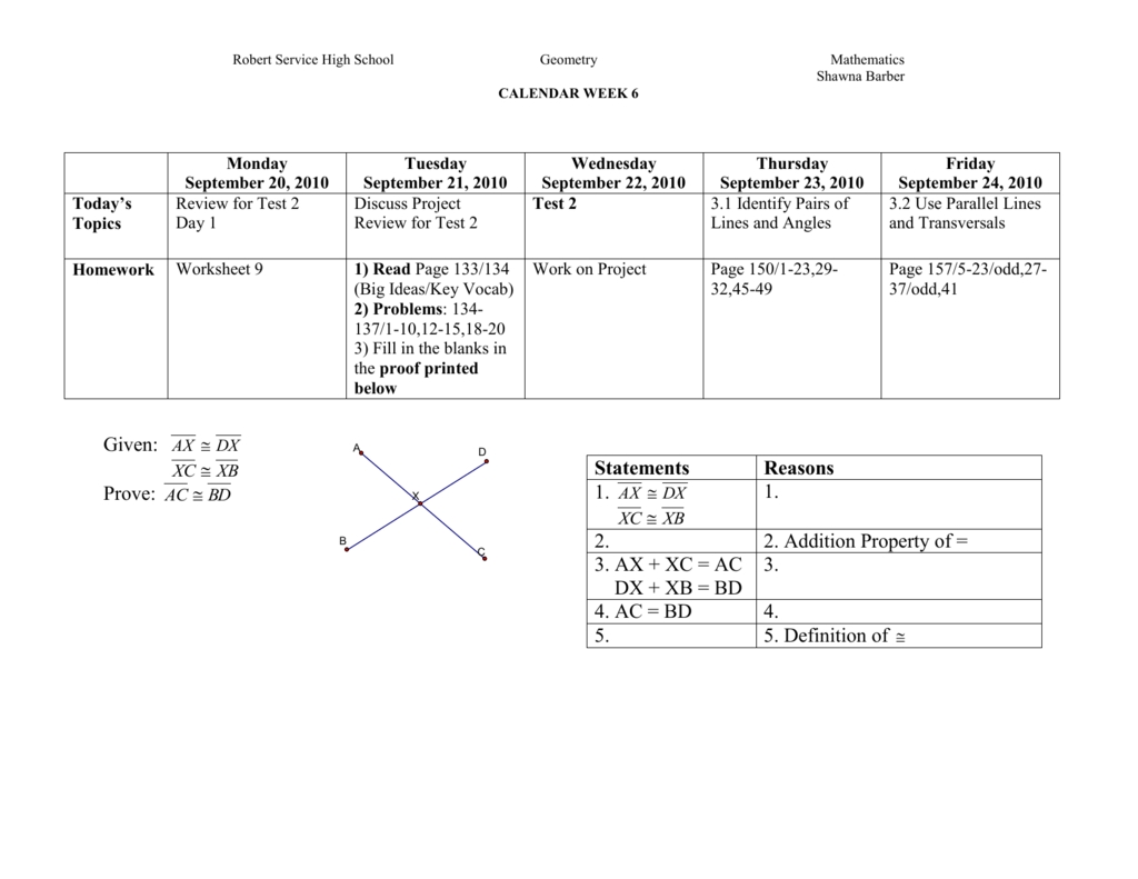 Informal Geometry Calendar * 1St Semester * Week 7