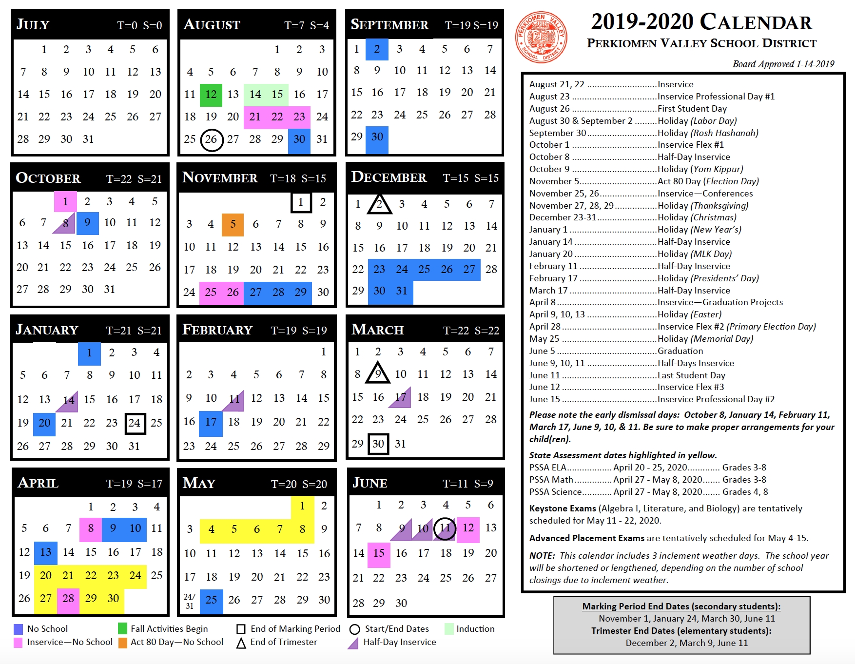 manheim township school district 2017 calendar