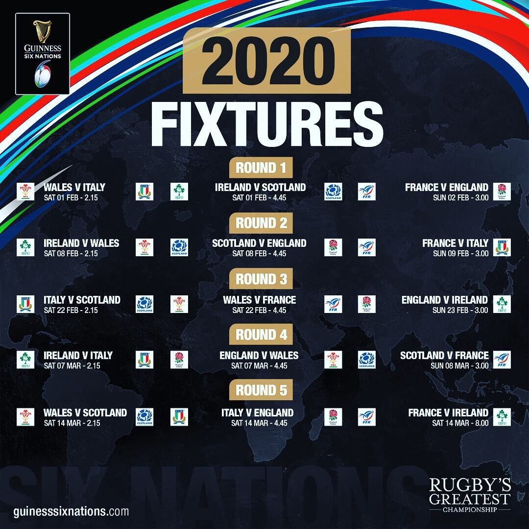 6 Nations Calendar 2020 Month Calendar Printable