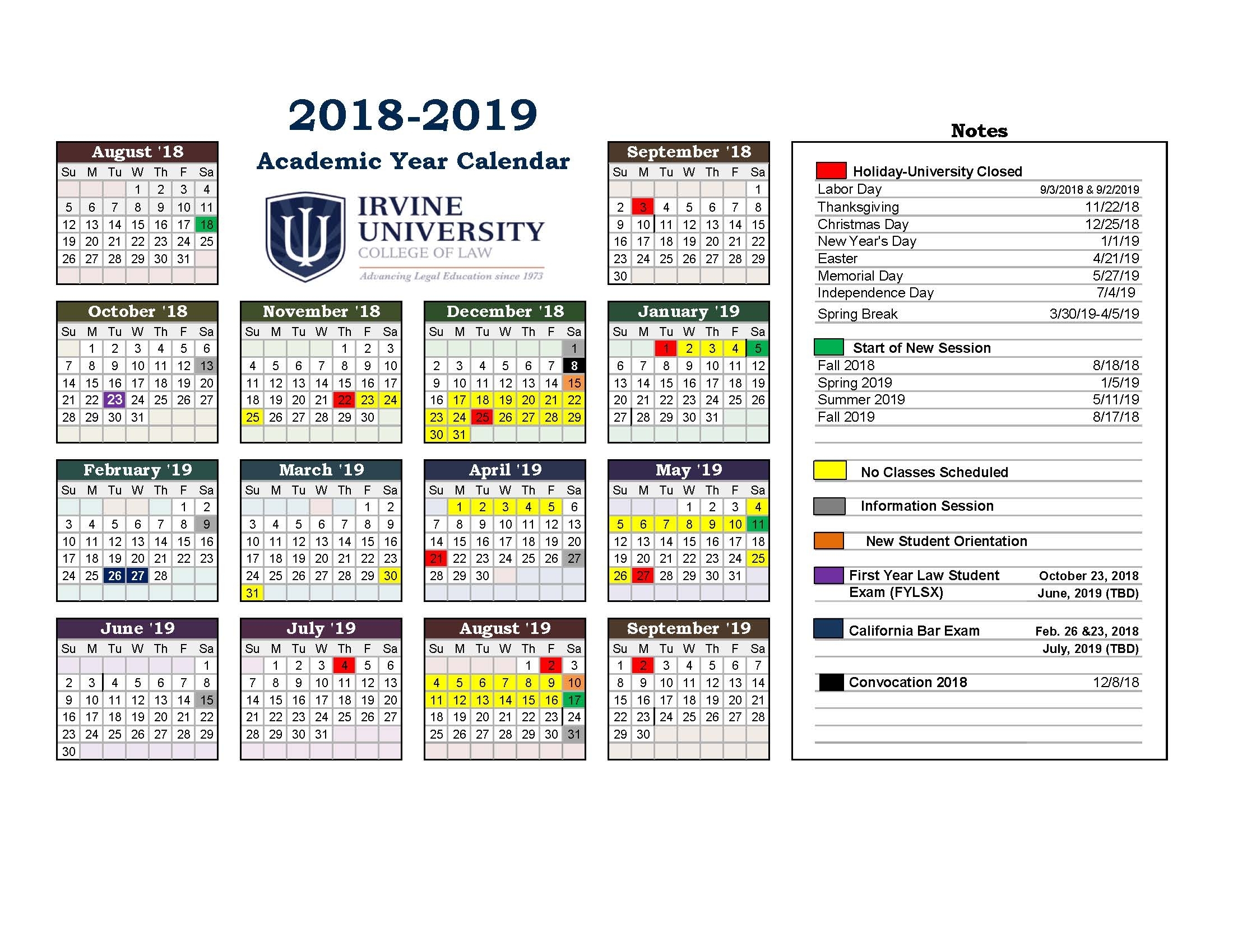 Irvine University Academic Calendar For Irvine College Of Law