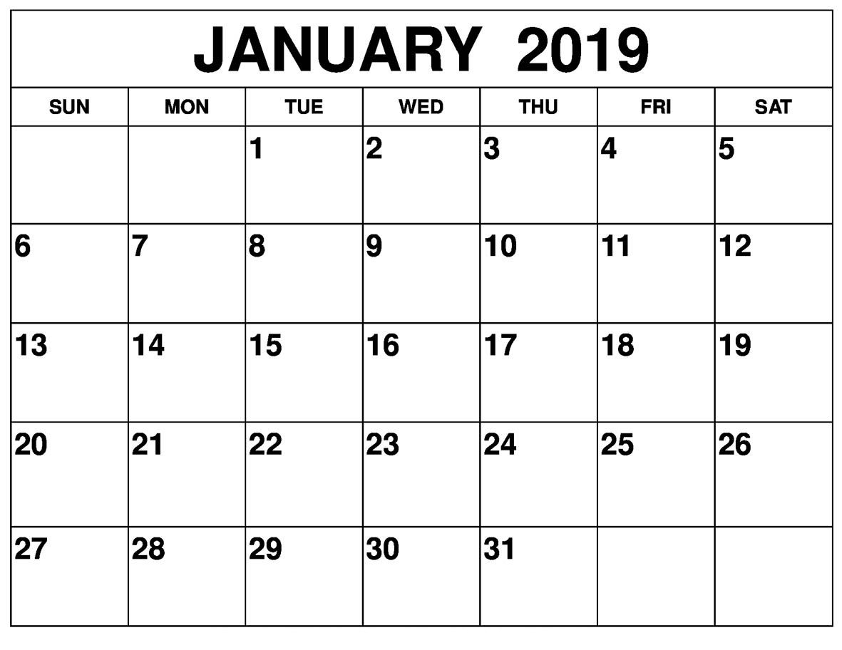 January 2019 Blank Calendar Template Free Download