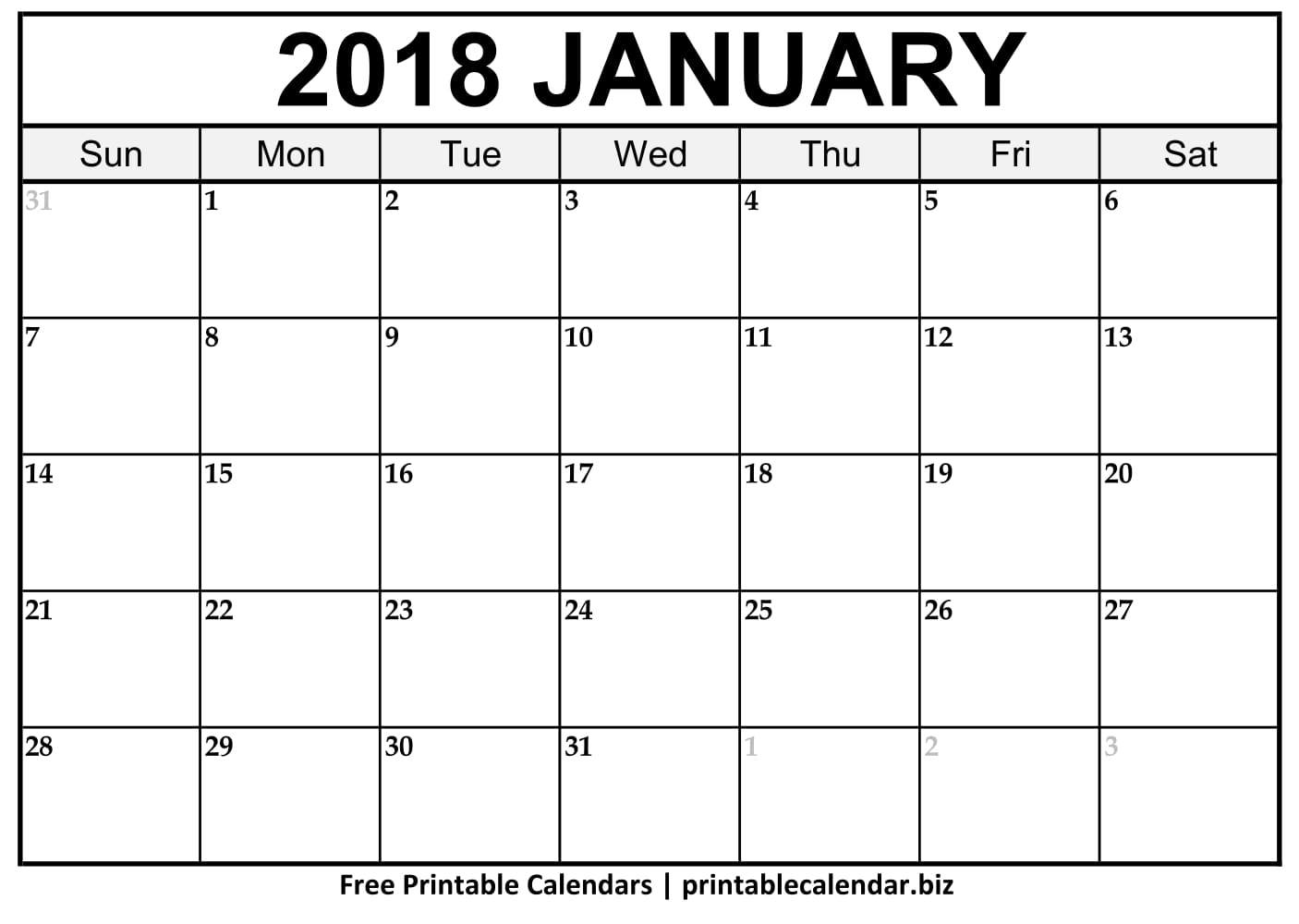 January 2019 Calendar - Printablecalendar.biz