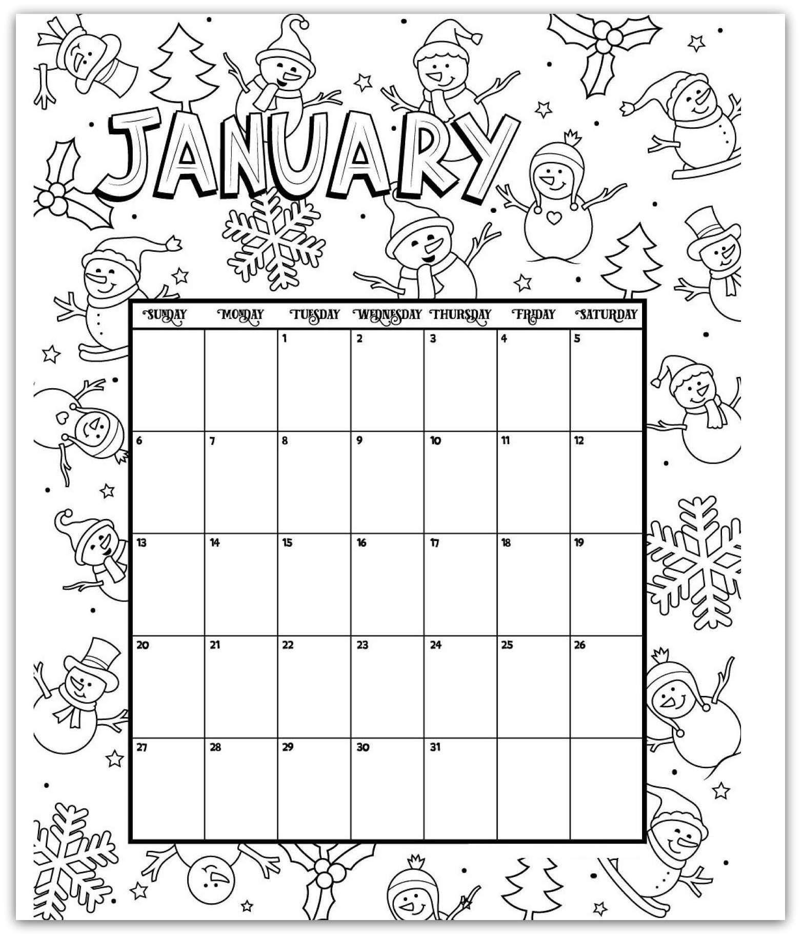 January 2019 Coloring Page Printable Calendar | Kids