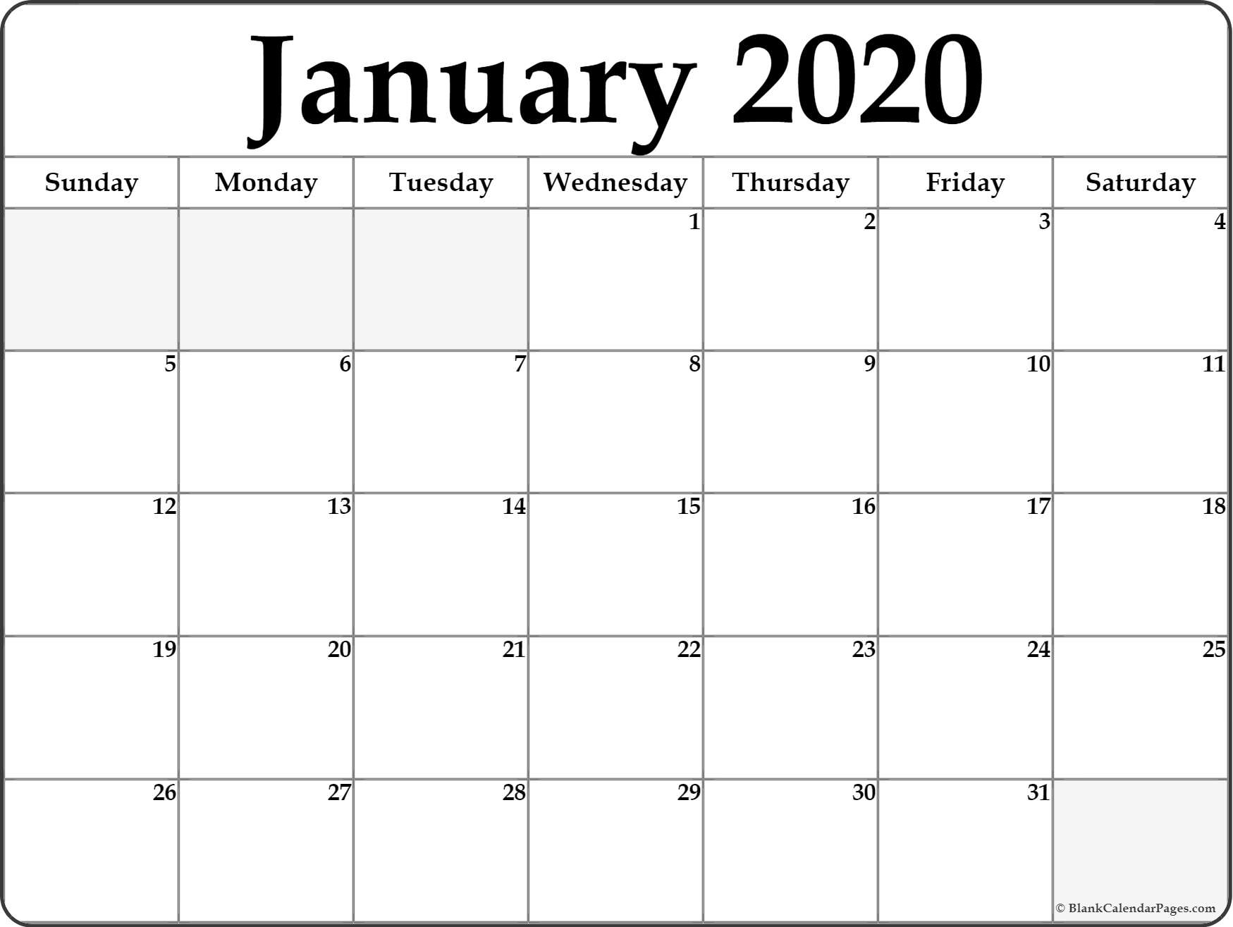 January 2020 Calendar | Free Printable Monthly Calendars