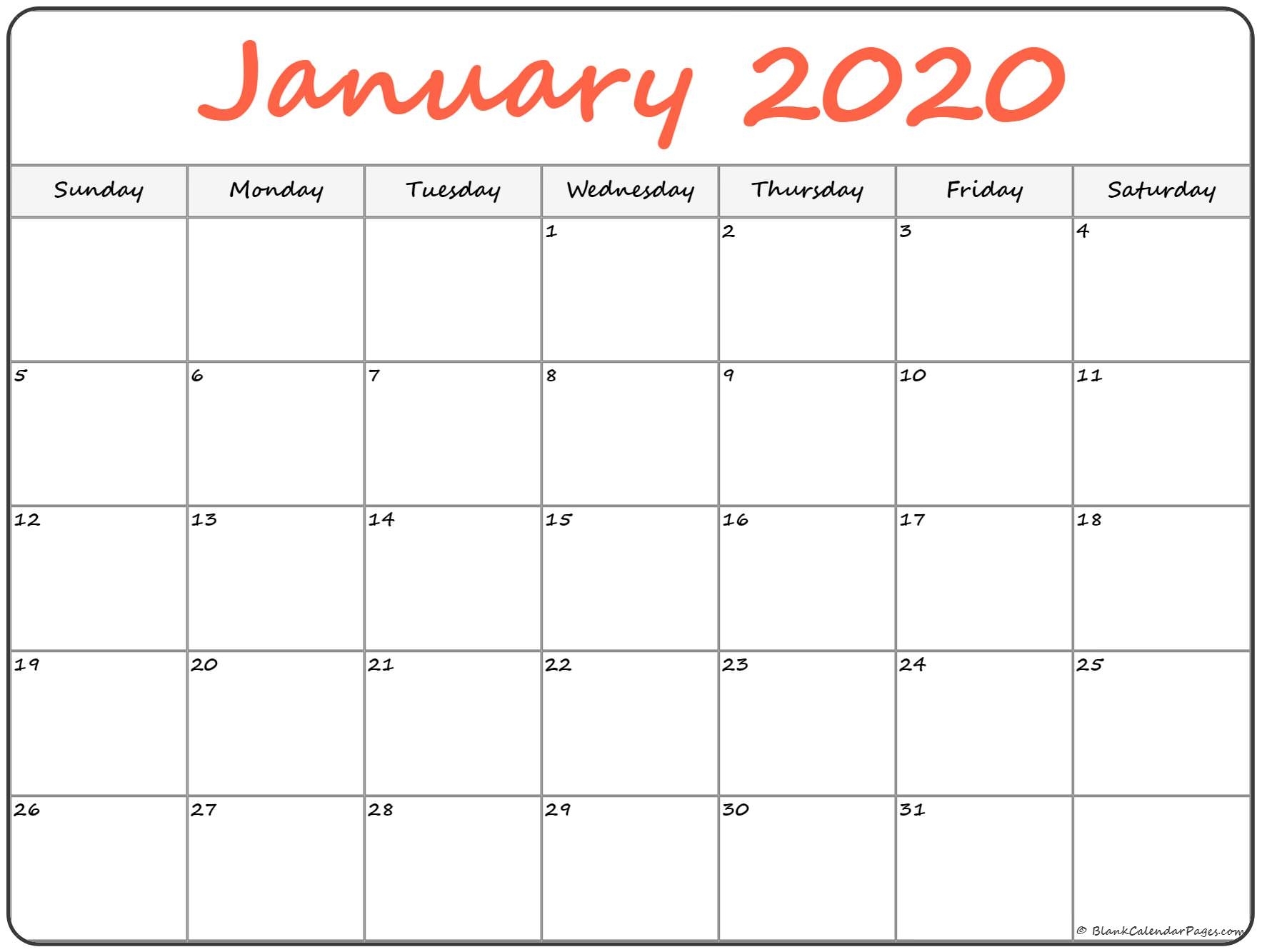 January 2020 Calendar | Free Printable Monthly Calendars