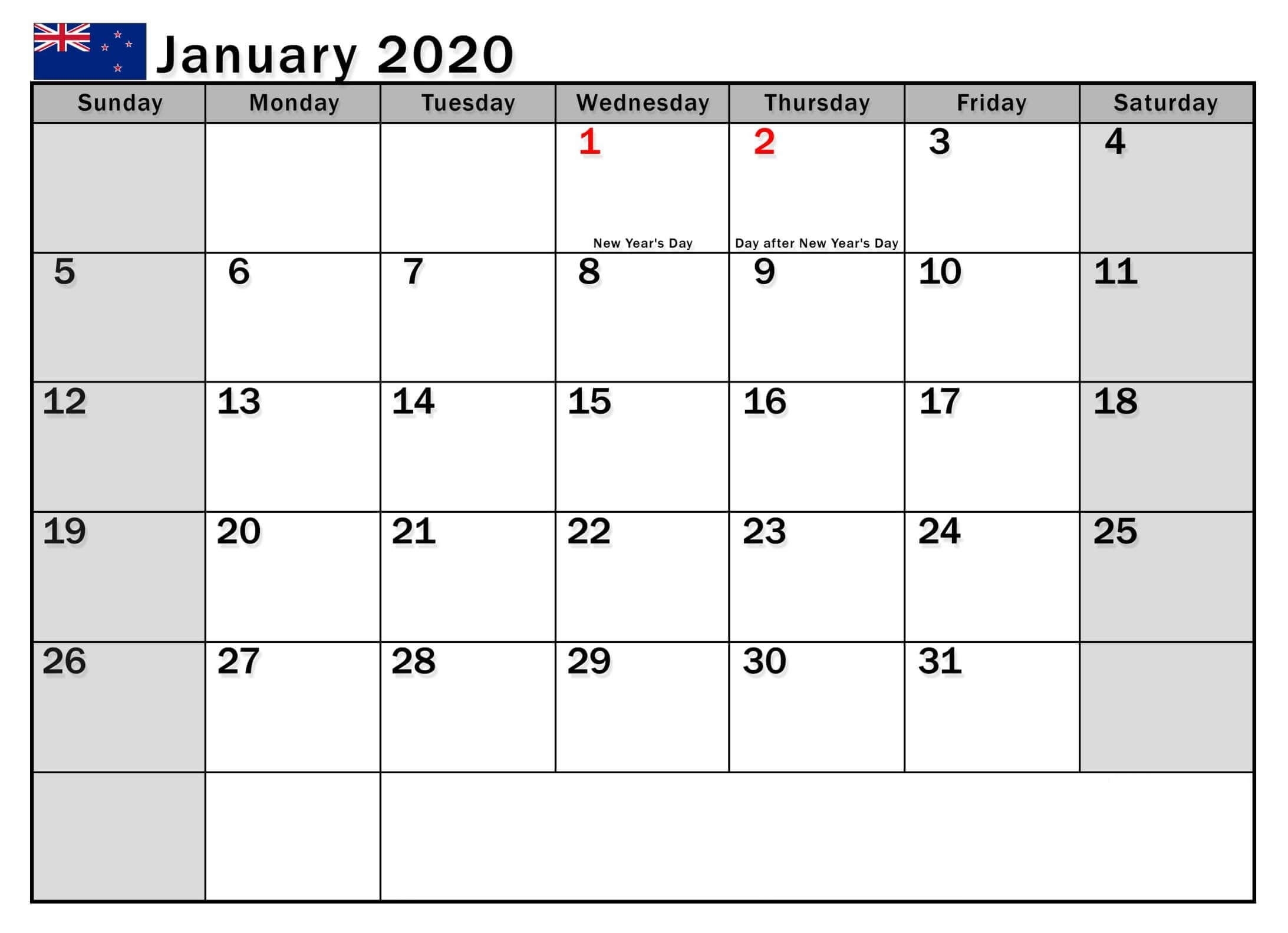 January 2020 Calendar Nz (New Zealand) - 2019 Calendars For