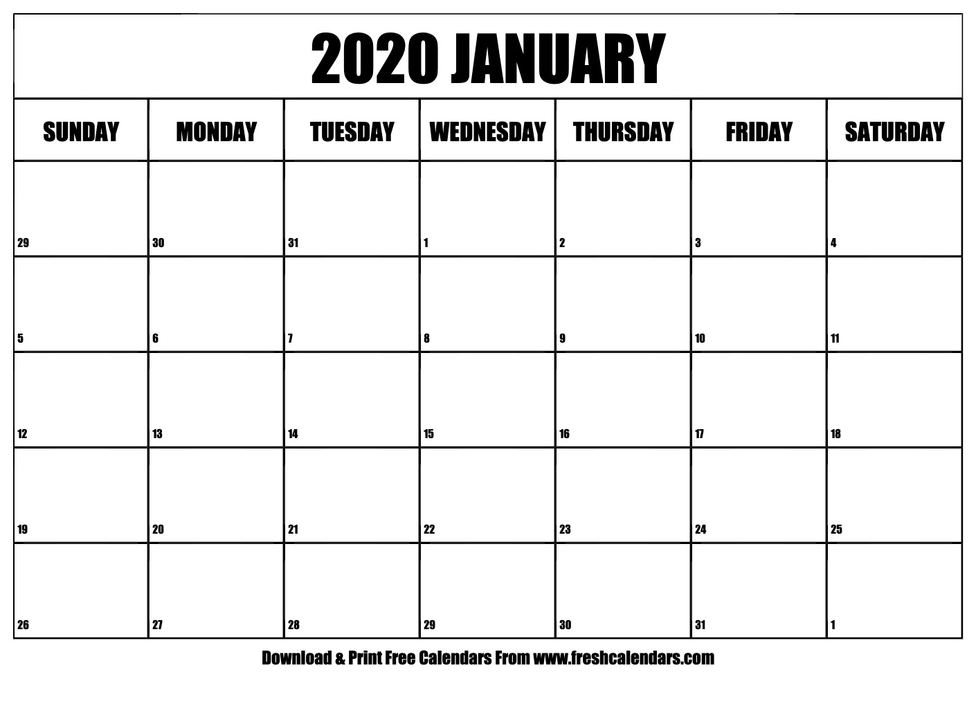 January 2020 Calendar Printable