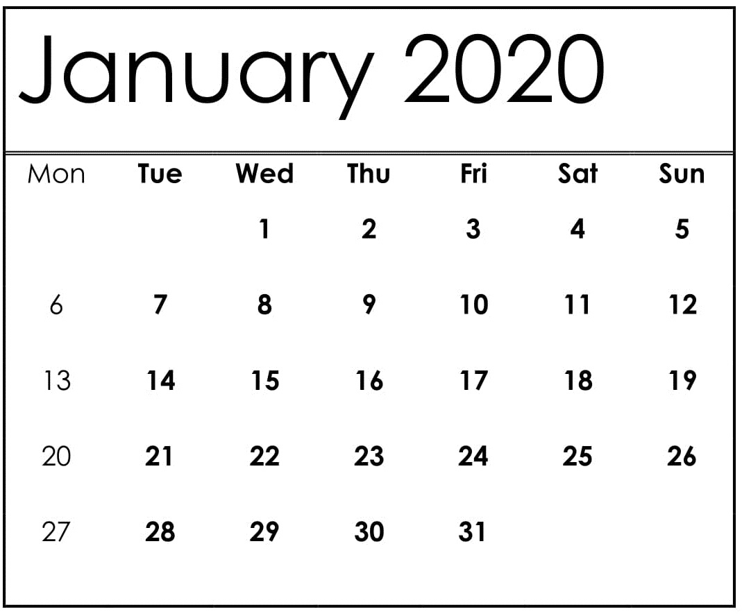 January 2020 Calendar Template On Excel – Free Latest