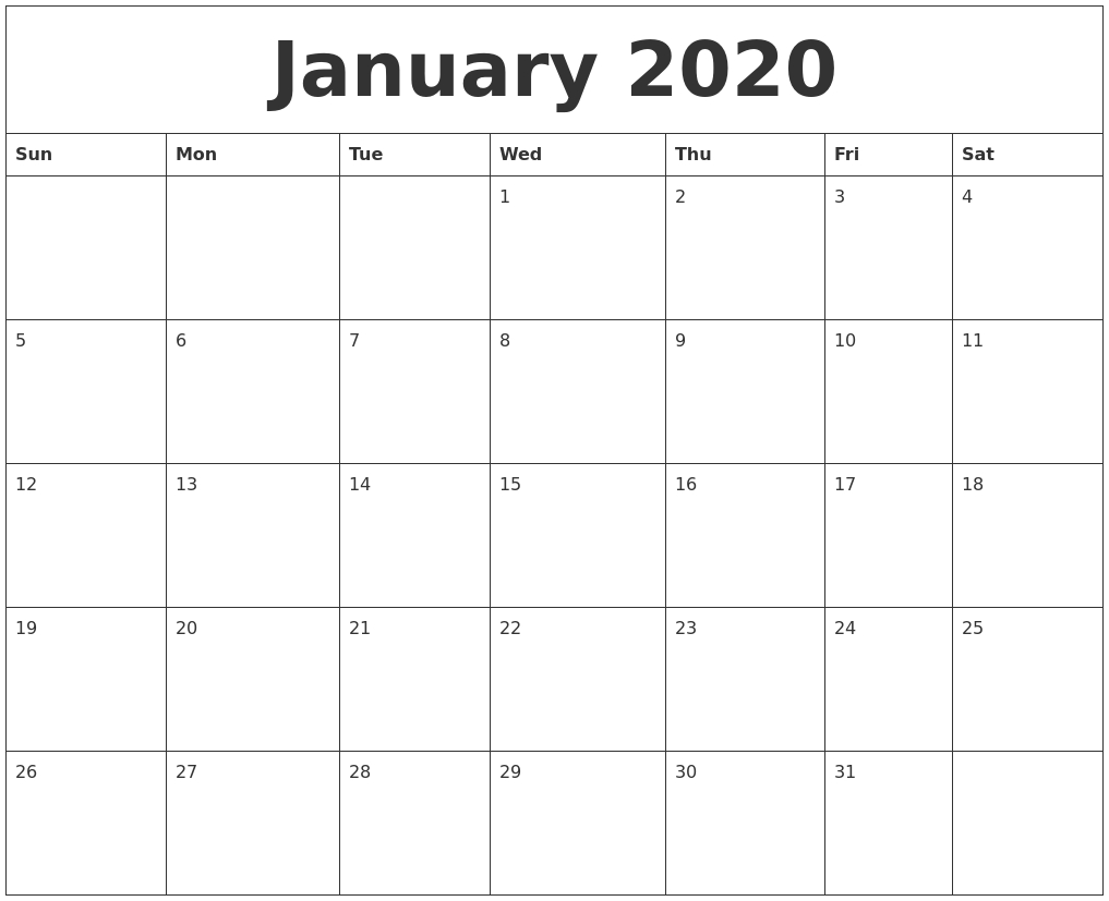 January 2020 Calendar