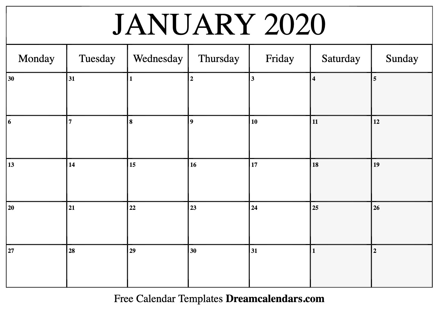 January 2020 Monthly Calendar Date And Time | Calendar
