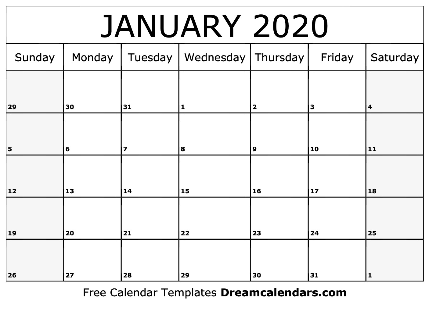 January 2020 Monthly Calendar Date And Time | Calendar