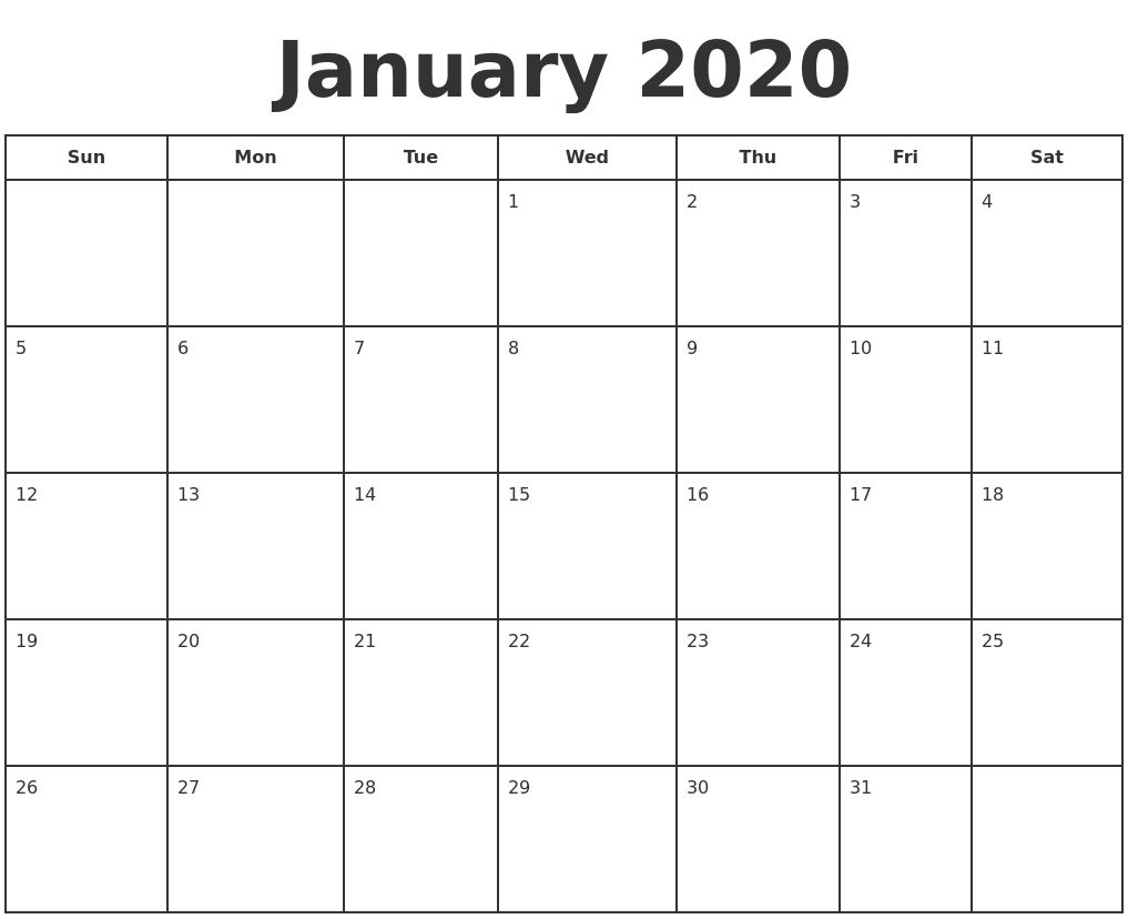 January 2020 Print A Calendar