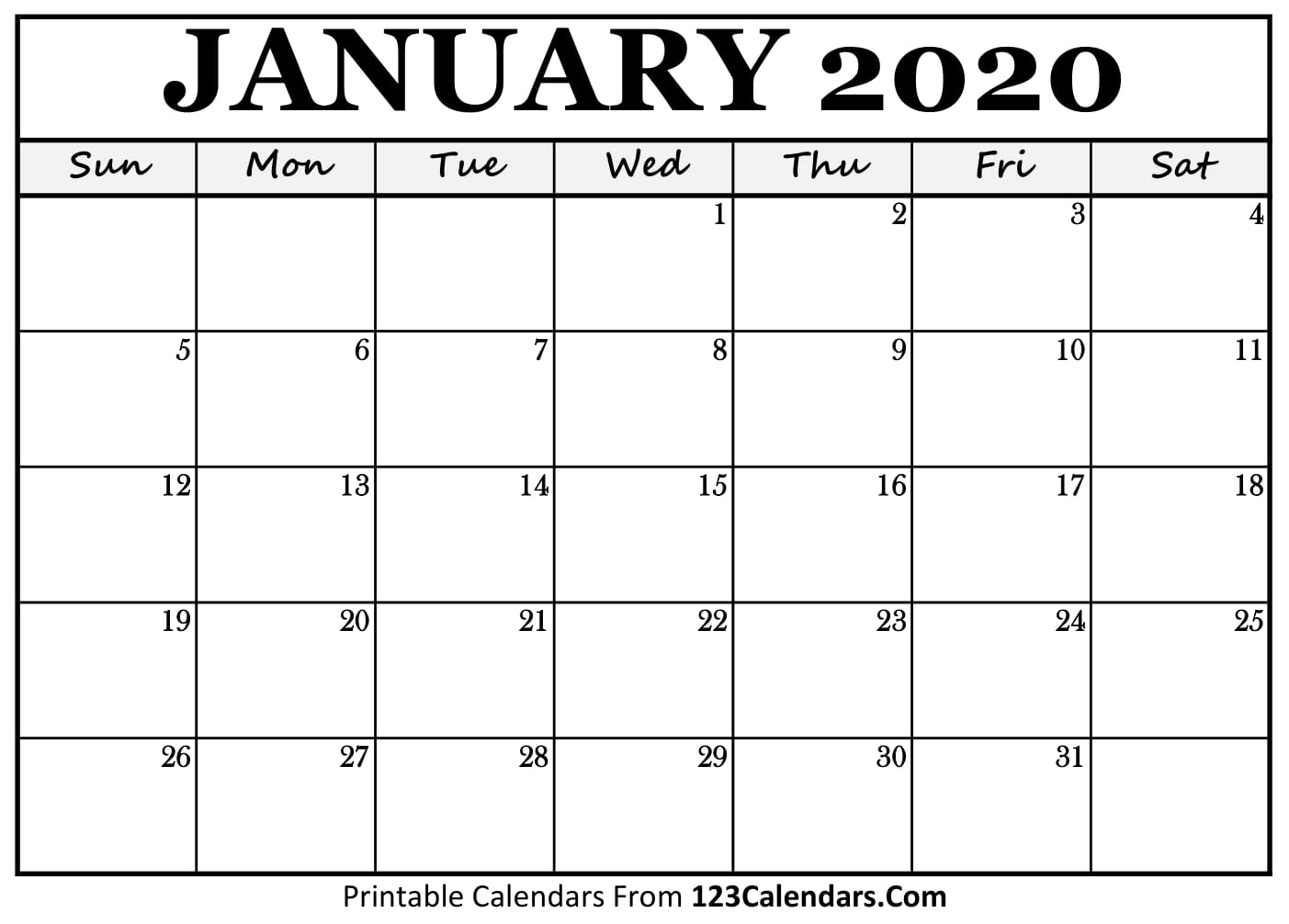 January 2020 Printable Calendar | 123Calendars