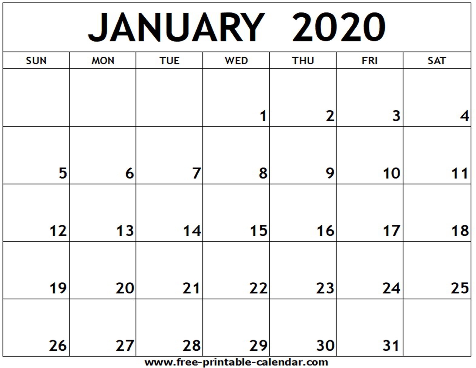 January 2020 Printable Calendar - Free-Printable-Calendar