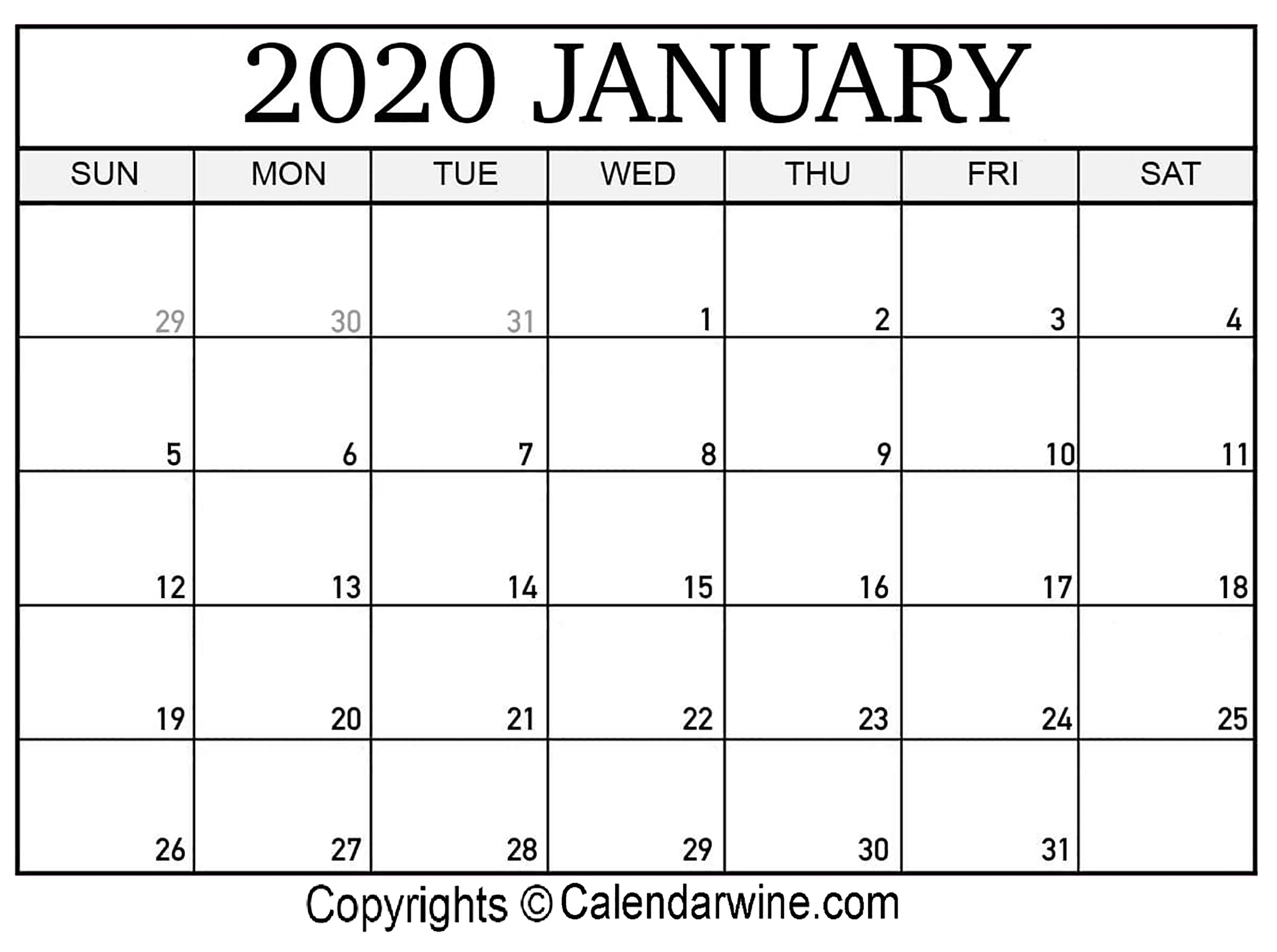 January 2020 Printable Calendar Templates | Calendar Wine