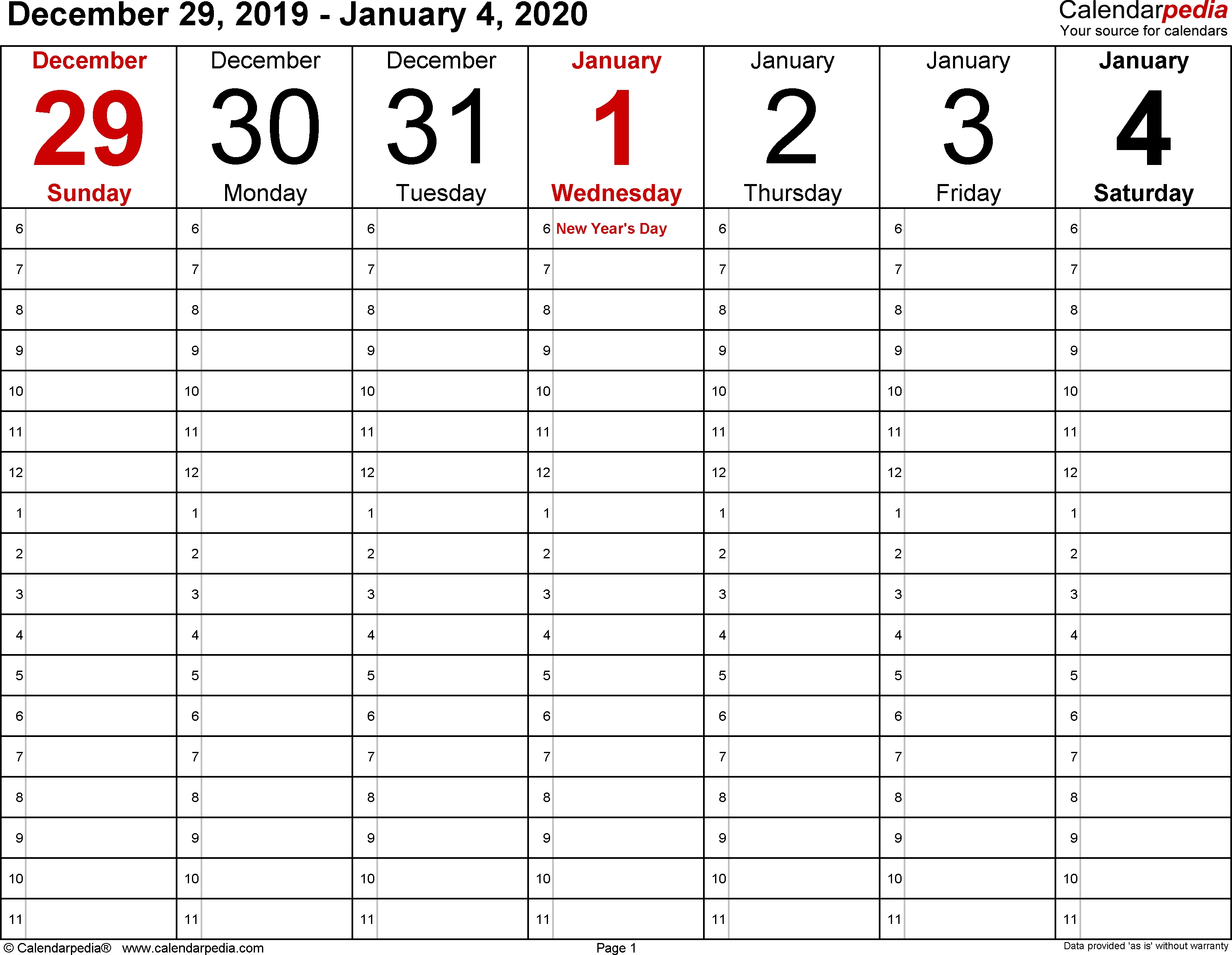 January 2020 Weekly Calendar | Monthly Calendar Template