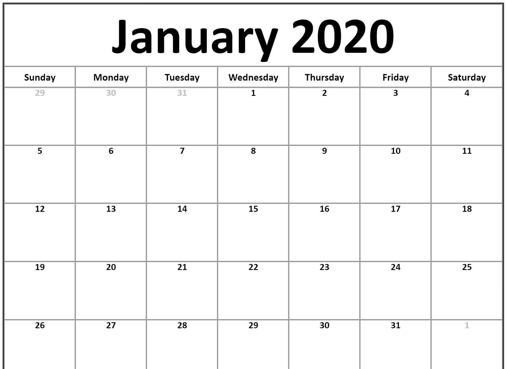 January Calendar 2020 Landscape - Free August 2019 Calendar