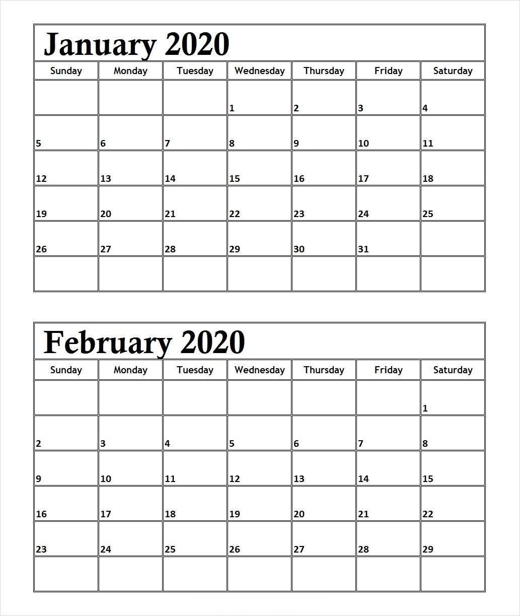January February 2020 Calendar Daily Calendar Printable | 12