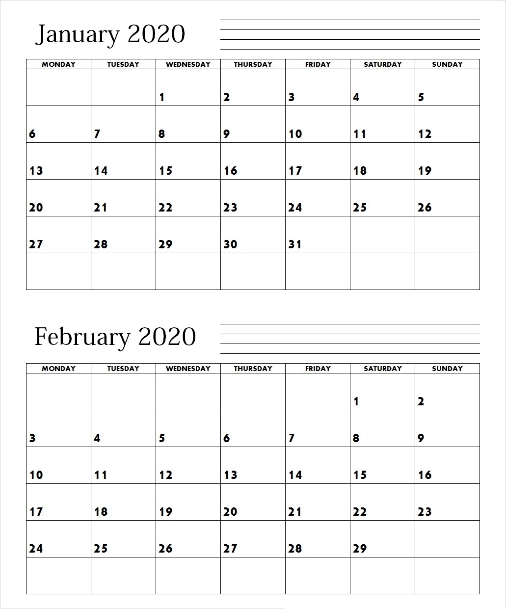 January February 2020 Calendar – Make A Plan For Two Month
