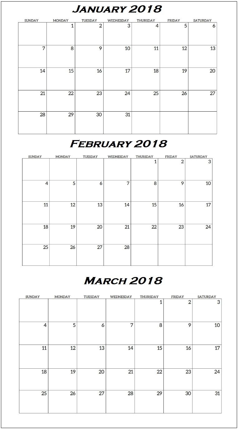 January To March 2018 Quarterly Calendar | Quarterly