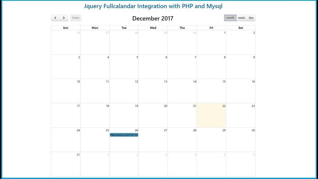 Jquery Fullcalendar Integration With Php And Mysql | Webslesson