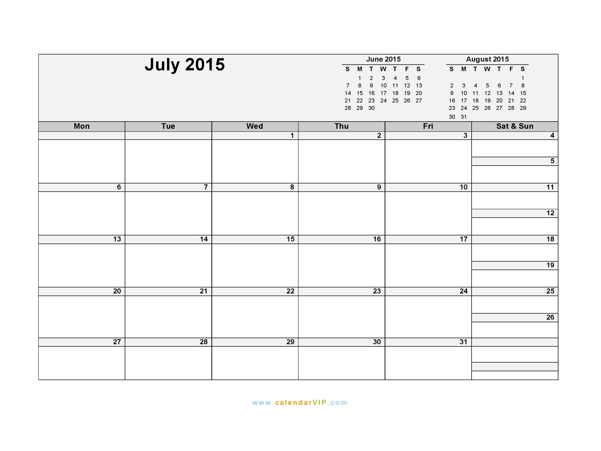 July 2015 Calendar - Blank Printable Calendar Template In