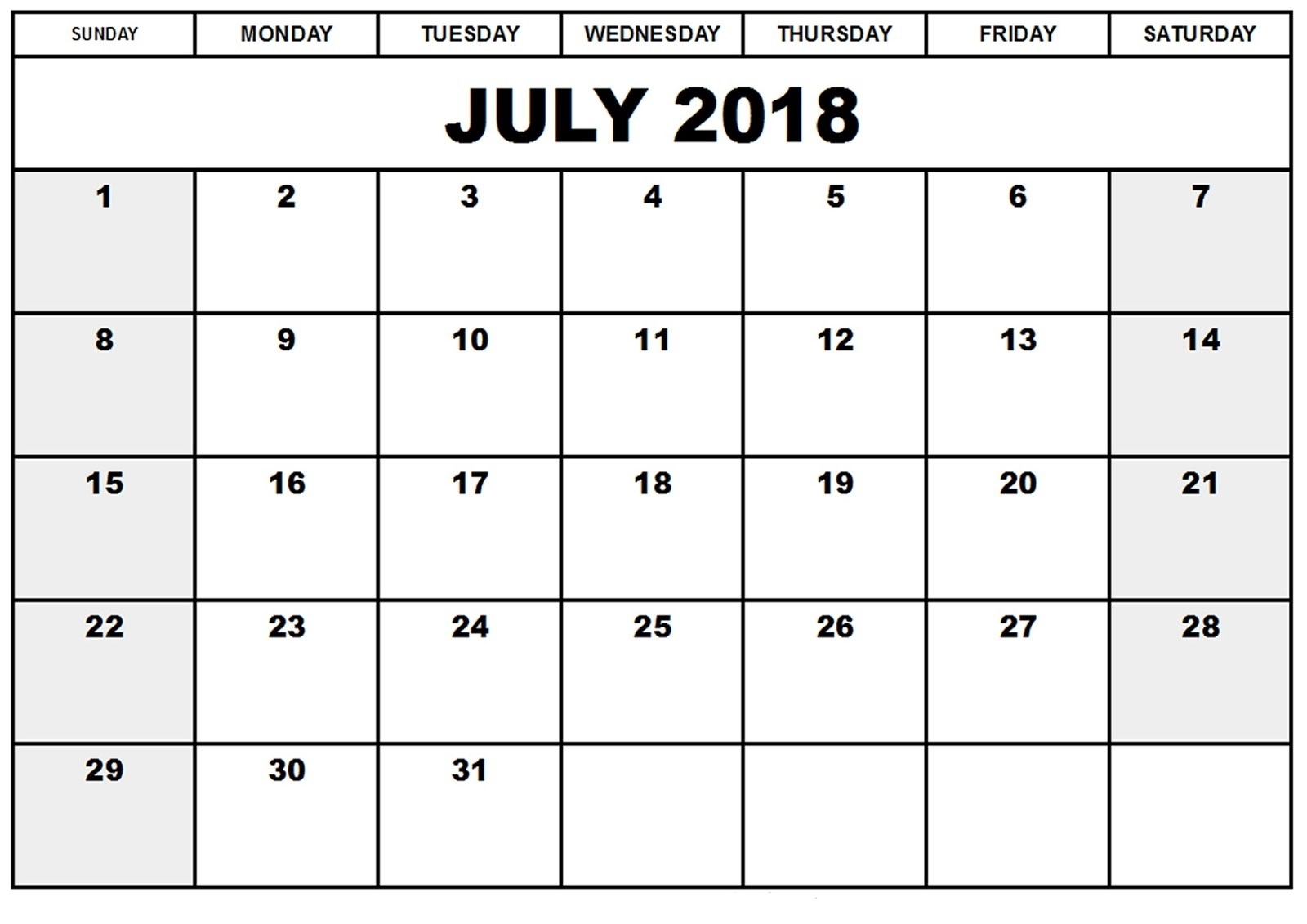 July 2018 Calendar Portrait