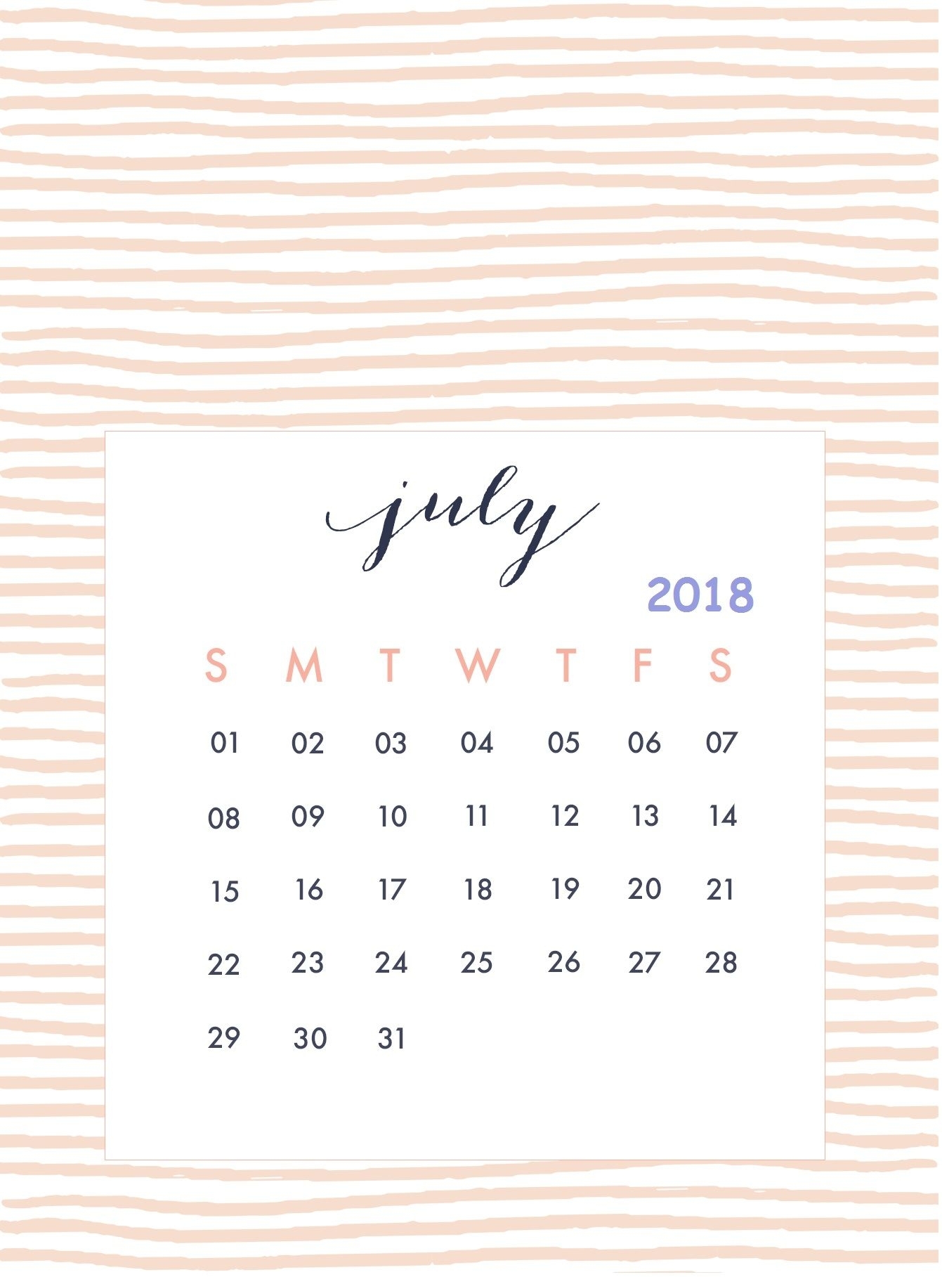 July 2018 Iphone Wallpaper Calendar In 2019 | Calendar