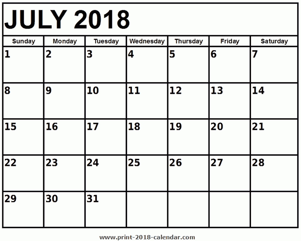 July 2018 Printable Calendar