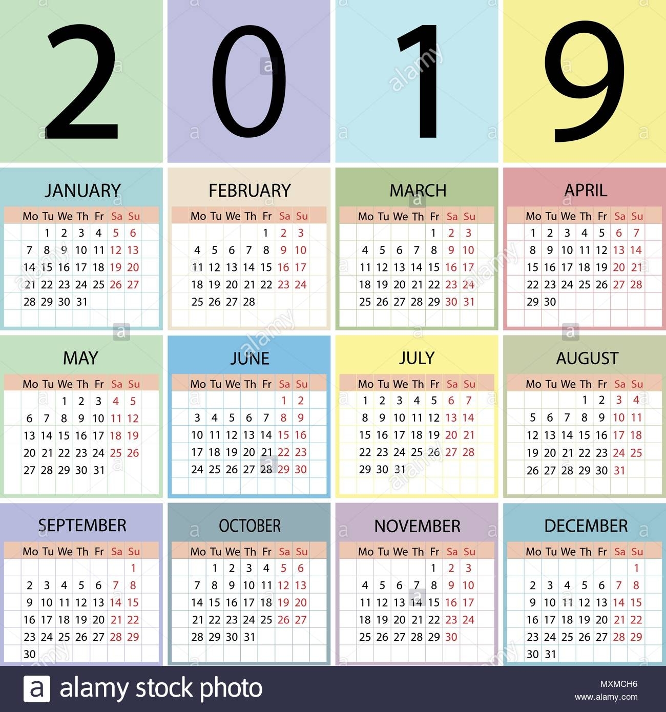 July 2019 Calendar Stock Photos &amp; July 2019 Calendar Stock