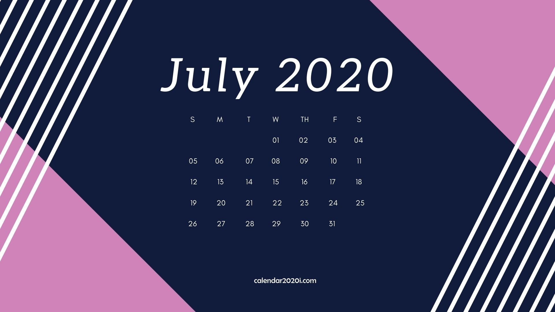 July 2020 Calendar Desktop Wallpaper In 2019 | Calendar