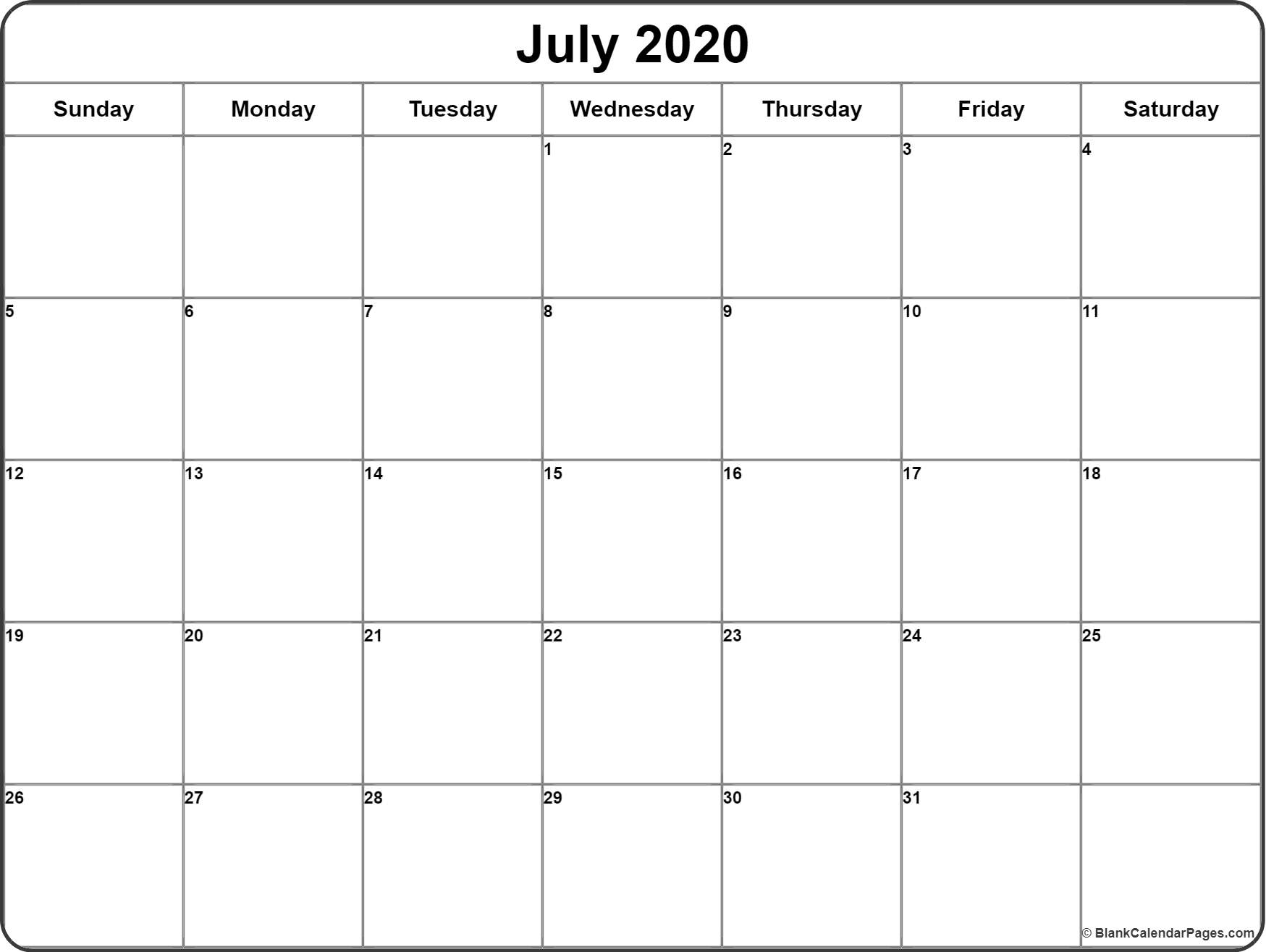 July 2020 Calendar | Free Printable Monthly Calendars