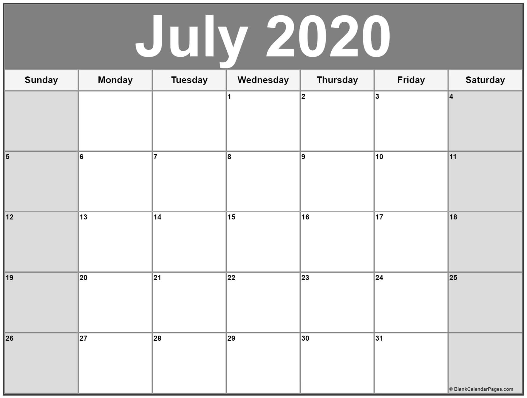 July 2020 Calendar | Free Printable Monthly Calendars