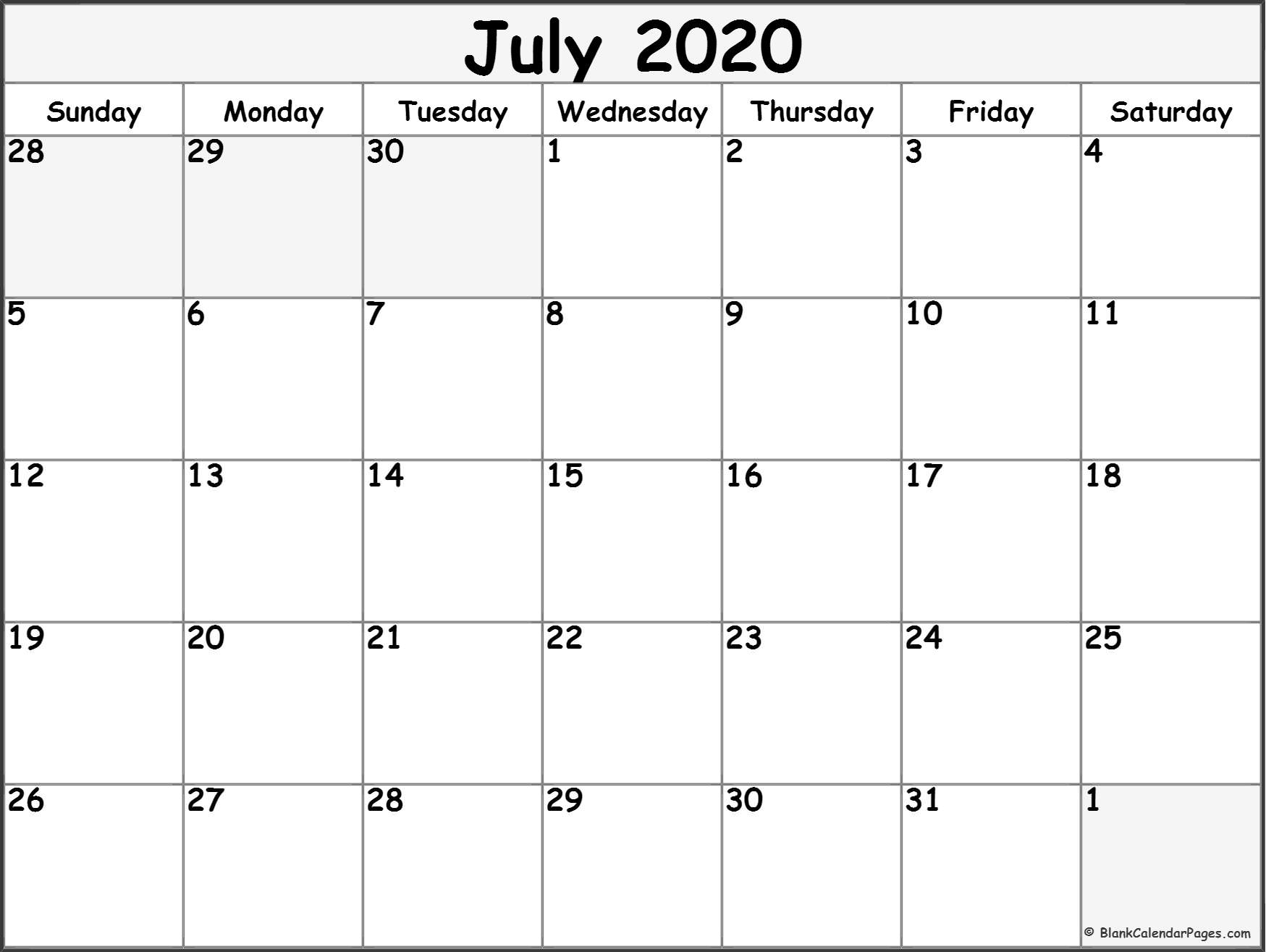 July 2020 Calendar | Free Printable Monthly Calendars