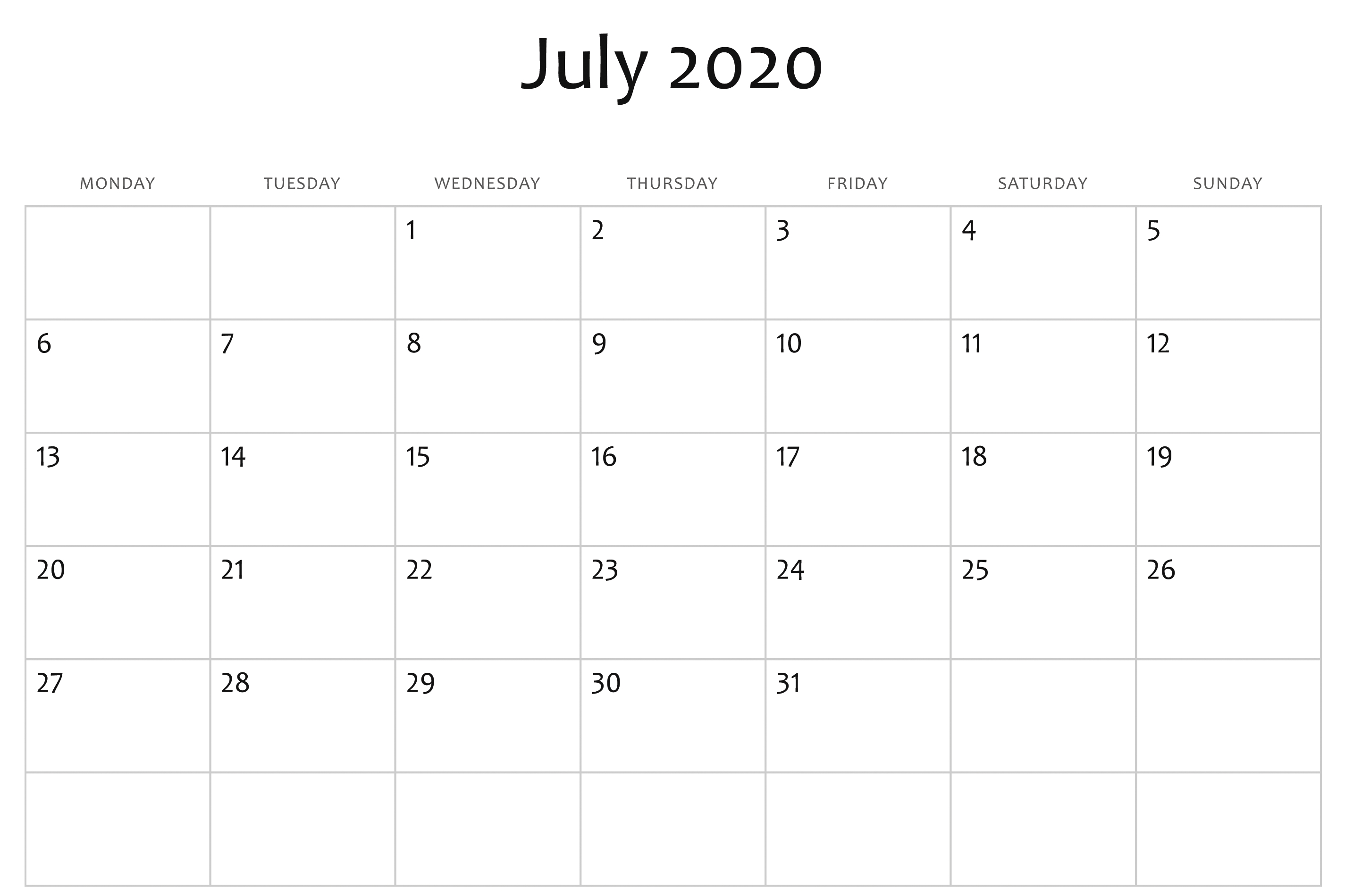 July 2020 Calendar Word | Printable Calendar Template, July