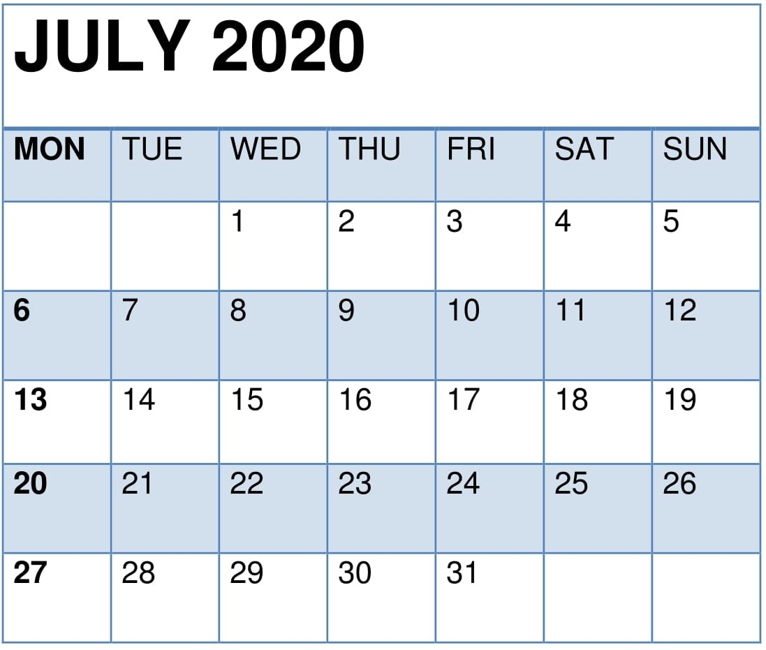 July 2020 Printable Calendar Pdf Planner – Free Latest