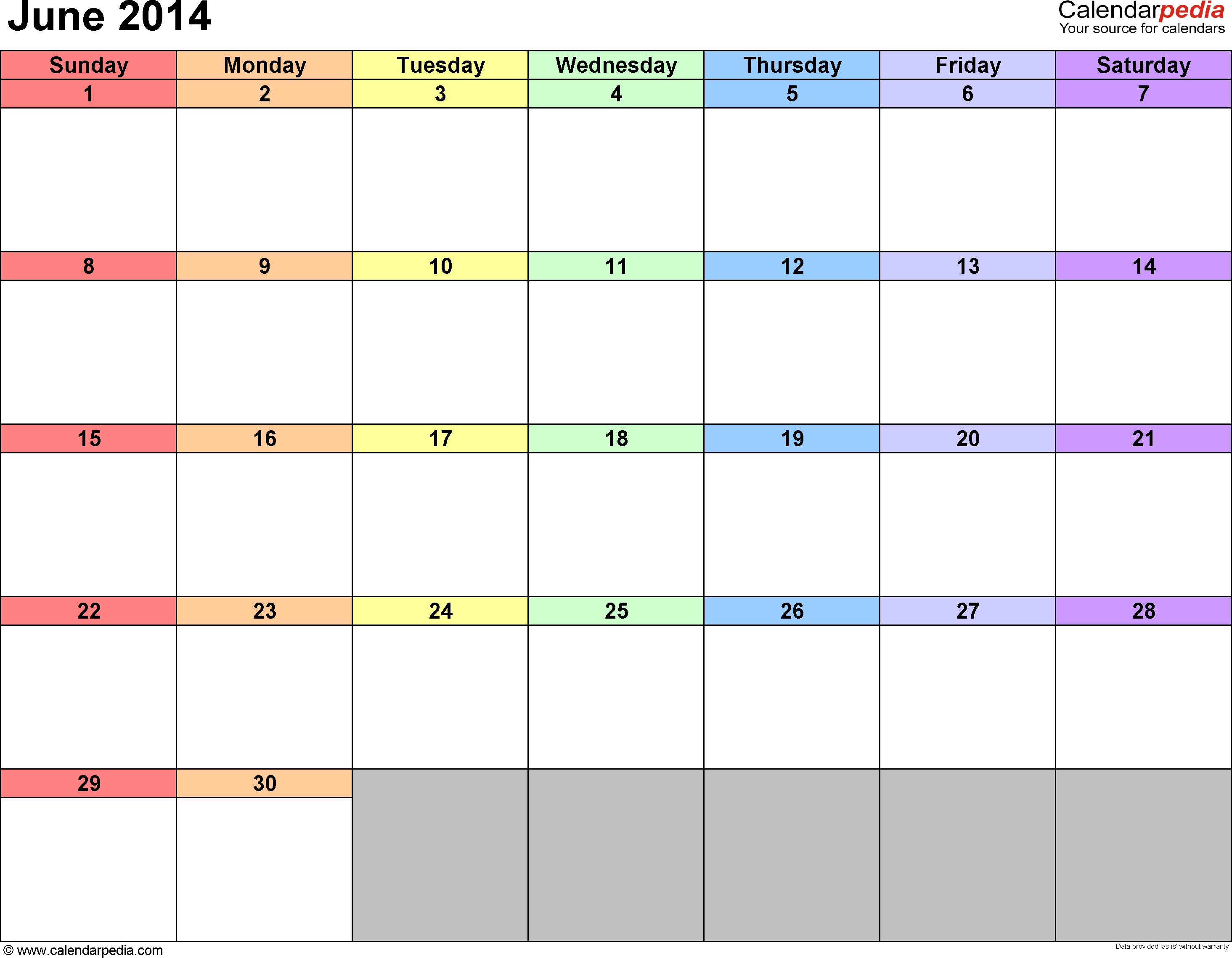 June 2014 Calendars For Word, Excel &amp; Pdf