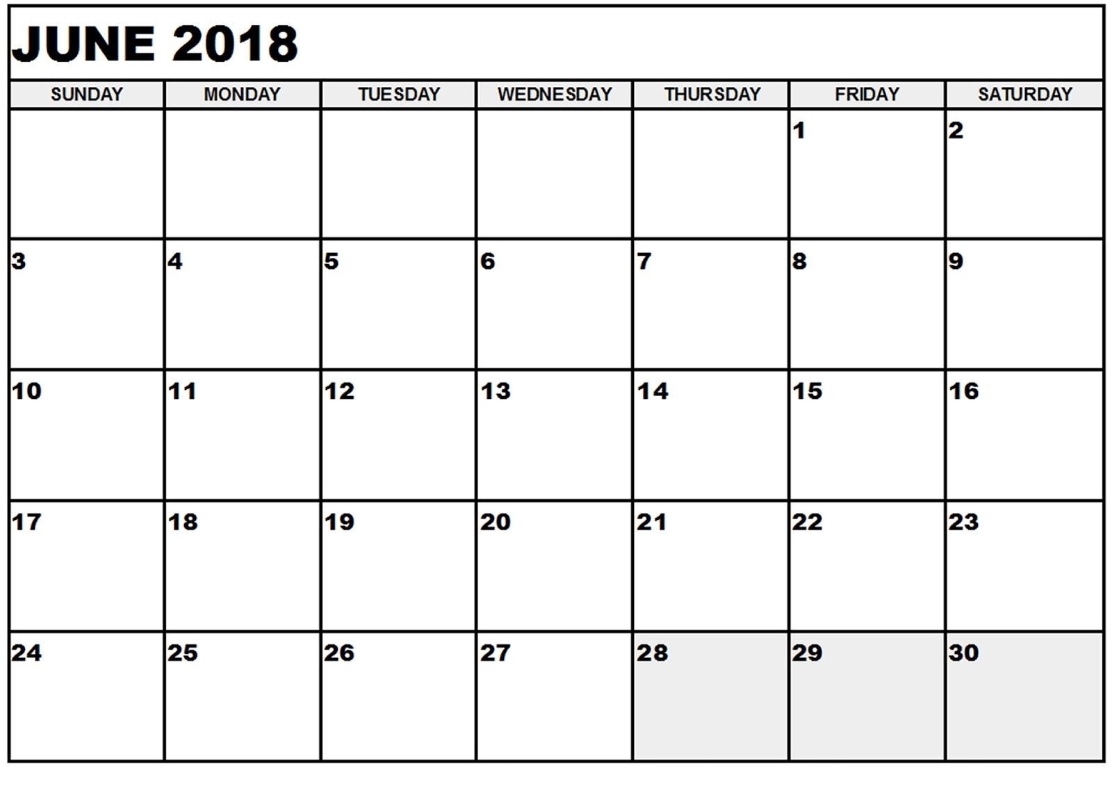 June 2018 Calendar Printable Templates - Calendar Office