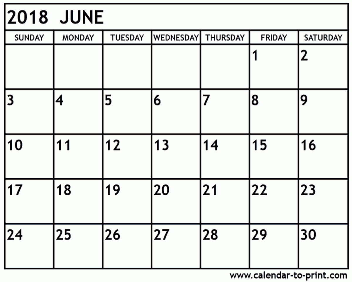 June 2018 Calendar Printable