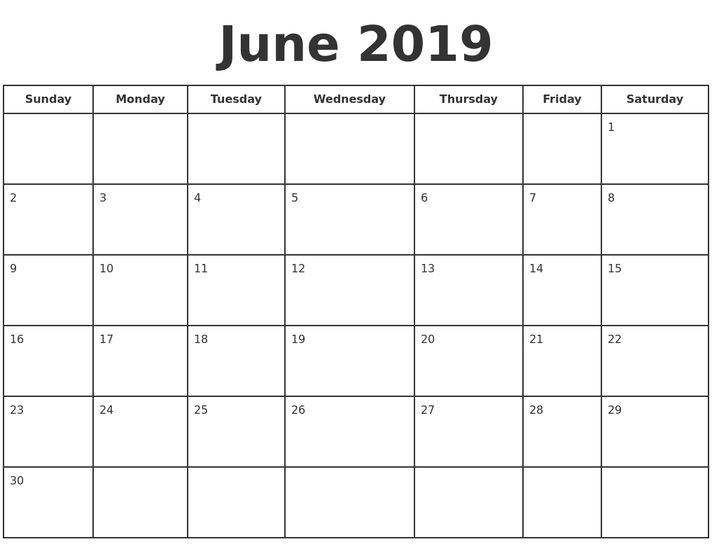 June 2019 Print A Calendar