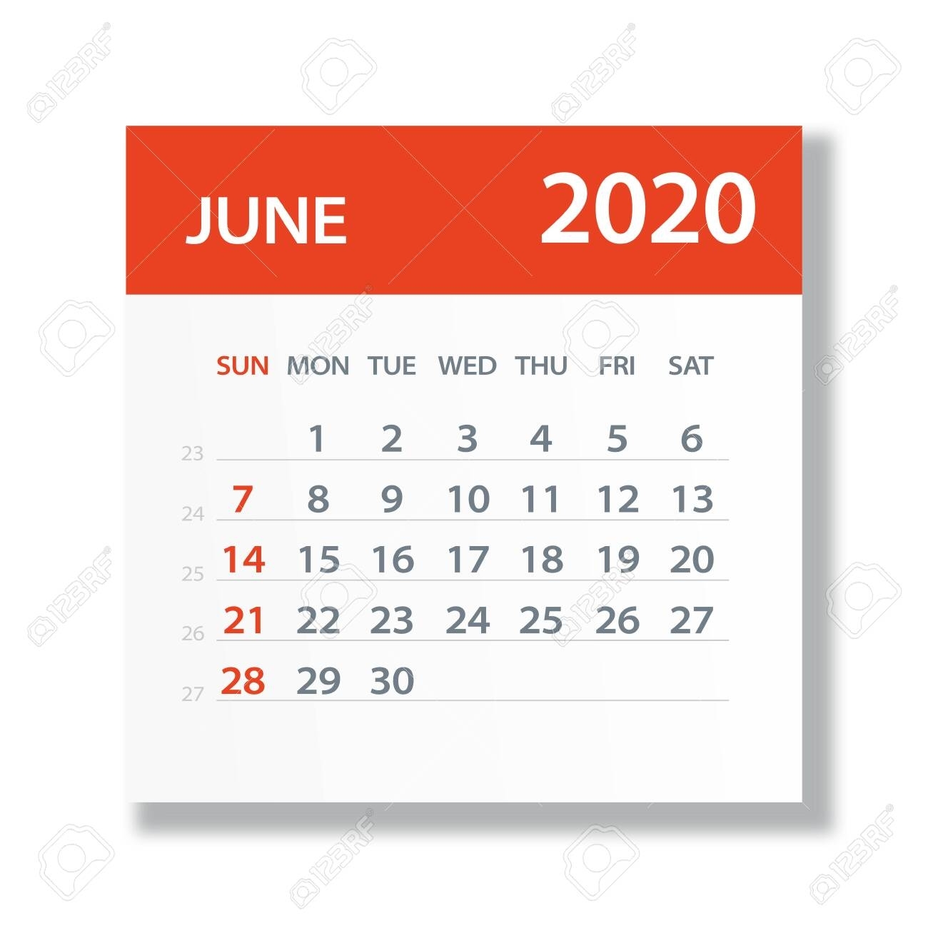 June 2020 Calendar Leaf - Illustration. Vector Graphic Page