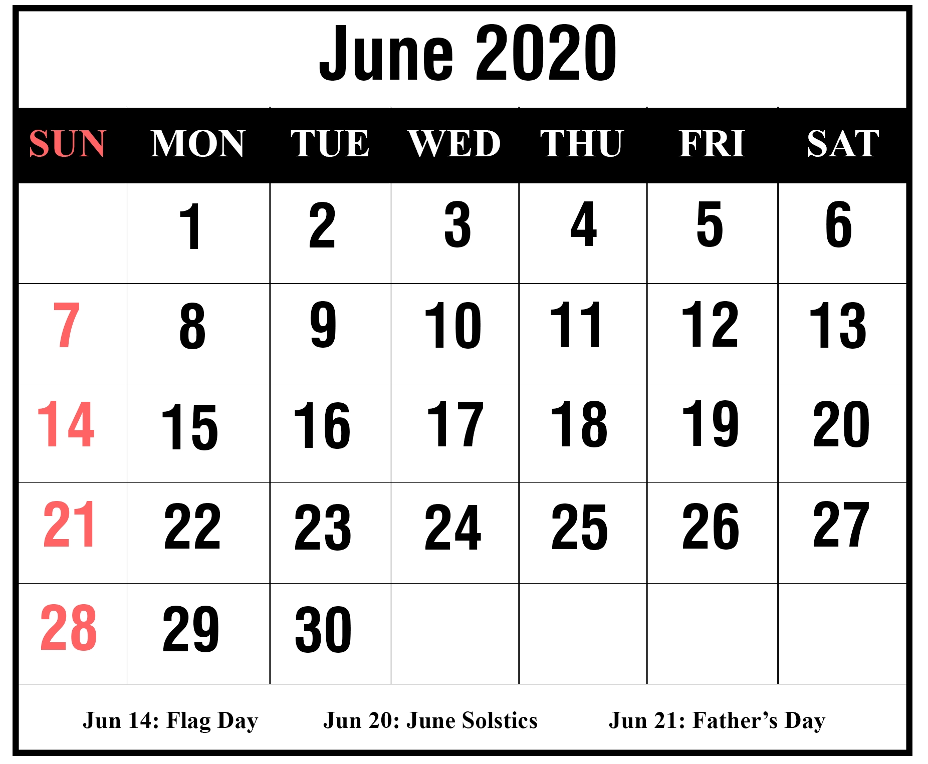 June 2 2020 Calendar | Month Calendar Printable