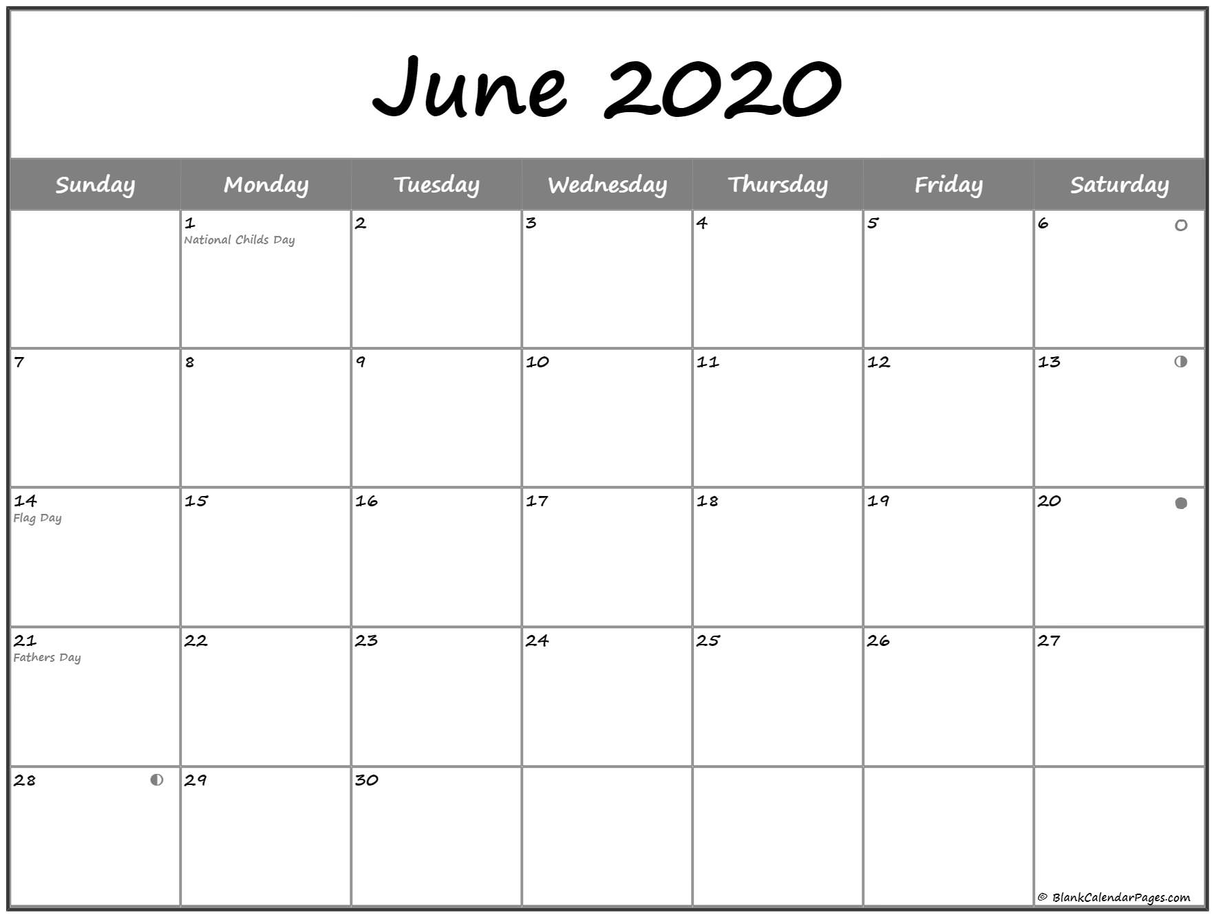 June 2020 Lunar Calendar | Moon Phase Calendar