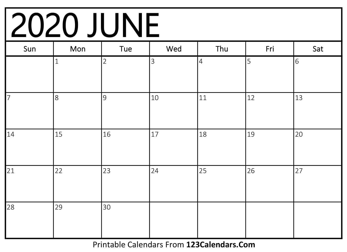 June 2020 Printable Calendar | 123Calendars