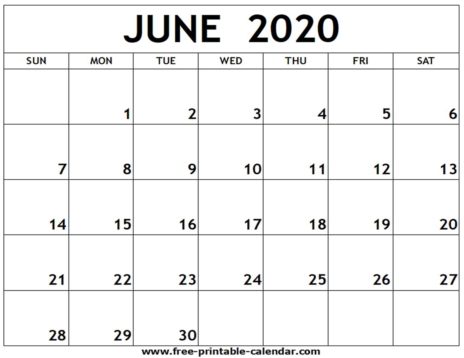 June 2020 Printable Calendar - Free-Printable-Calendar