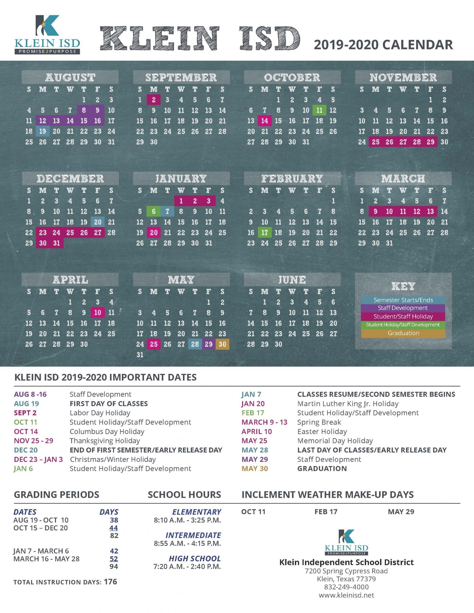 Klein Isd Announces Calendar For 2019-2020 School Year