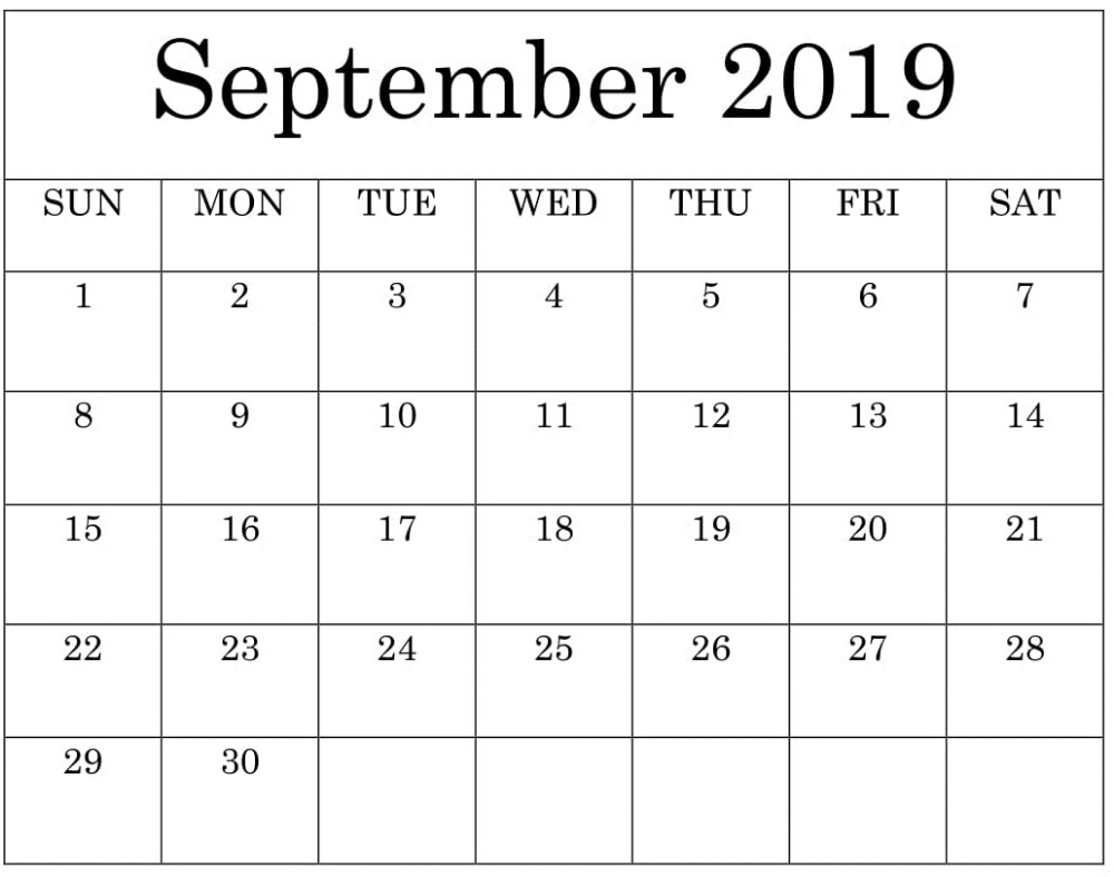 Large Print Calendar For September 2019 Uk | September 2019