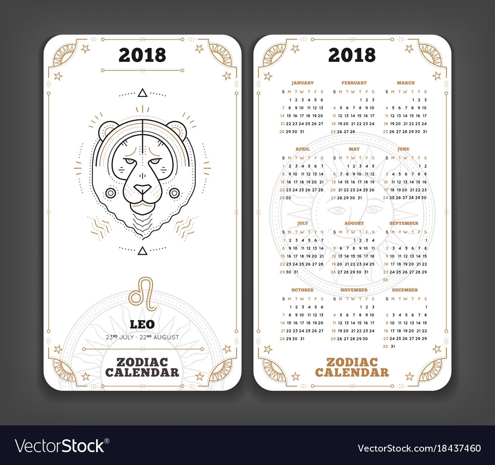 Leo 2018 Year Zodiac Calendar Pocket Size Vertical Vector Image