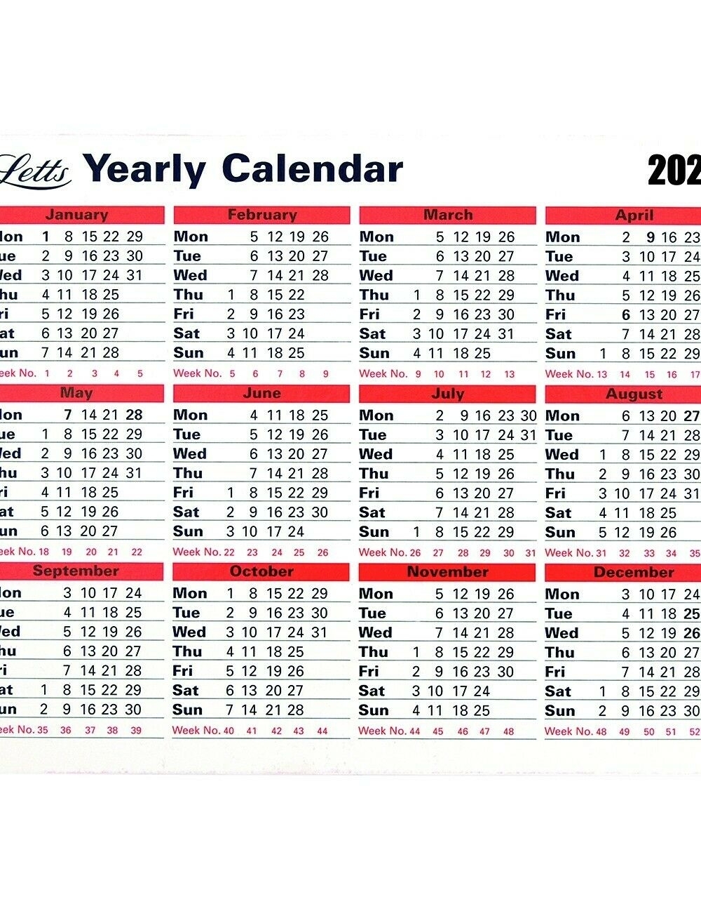 Letts 2020 Monthly Hardback Calendar Yearly Stand Up Office Desk Planner  20-Tyc