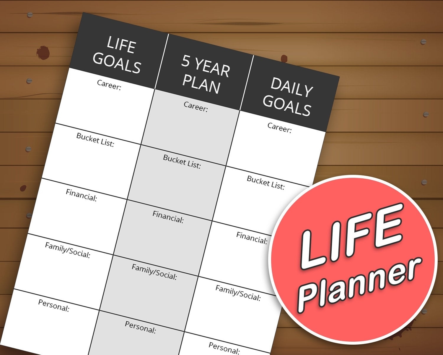 Life Planner Printable | Life Goals | 5 Year Plan | Daily Goal Sheet |  Personal Finance Goals | Bucket List Journal | Success Planner